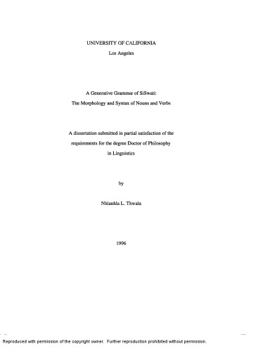 ﻿دستور زبان تولیدی SiSwati: صرف شناسی و نحو اسامی و افعال