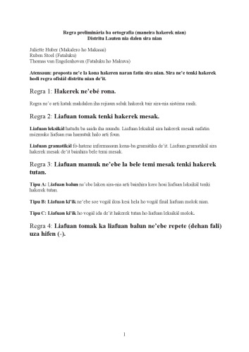 ﻿Regra preliminária ba ortografica (مانیرا هکرک نیان). سرگرمی Lauten nia dalen sira nia