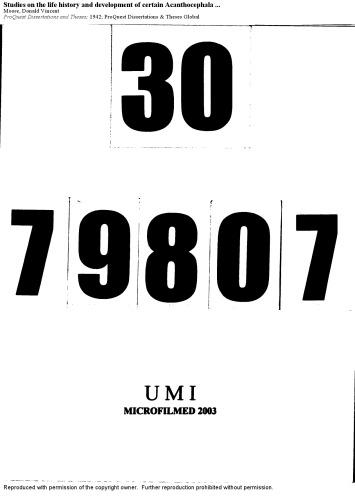 ﻿مطالعاتی در مورد تاریخچه زندگی و رشد برخی از Acanthocephala از راسته Archiacanthocephala (Meyer, 1931)