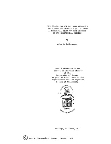 کمیسیون آموزش ملی لهستان و لیتوانی، 1773-1794: مطالعه تاریخی برخی از جنبه های اصلاحات آموزشی آن