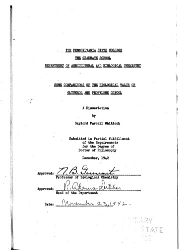 ﻿برخی از مقایسه‌های ارزش بیولوژیکی گلیسرول و پروپیلن گلیکول