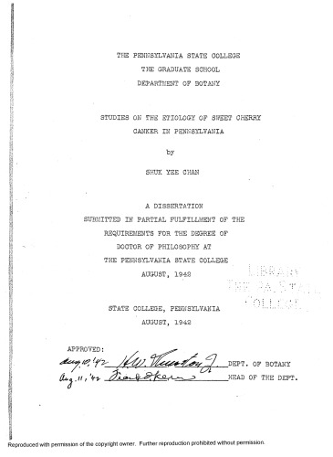 ﻿مطالعات علت شناسی شانکر گیلاس شیرین در پنسیلوانیا