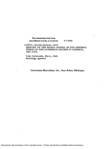 ﻿تاریخچه انجیل اجتماعی در مجمع عمومی کلیسای لوتری در آمریکا، 1867–1918