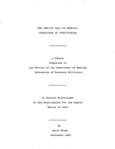 ﻿نمایشنامه تک پرده در آمریکا: تکنیک های ساخت و ساز