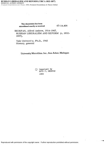 لیبرالیسم روسیه و اصلاحات (CIRCA 1832-1857)
