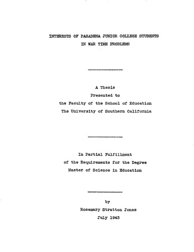 ﻿علایق دانشجویان کالج جونیور پاسادنا در مسائل زمان جنگ