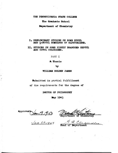 I. مطالعات پیشین برخی از هومولوژي هاي اتیل و ترت بوتیل نافلن. دوم مطالعات بر روی برخی از کلرید های هپتیل و اتیل بسیار جدی