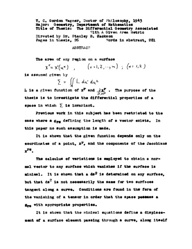 ﻿هندسه دیفرانسیل مرتبط با متریک ناحیه معین