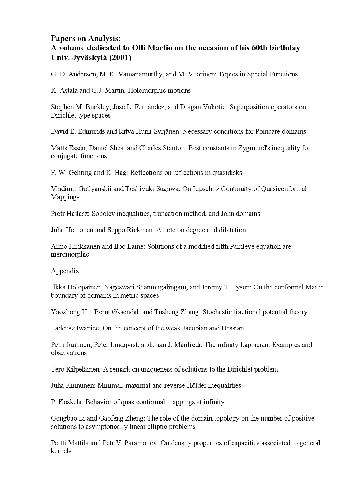 مقالاتی در مورد آنالیز..جلدی اختصاص یافته به اولی ماریو به مناسبت 60 سالگی او