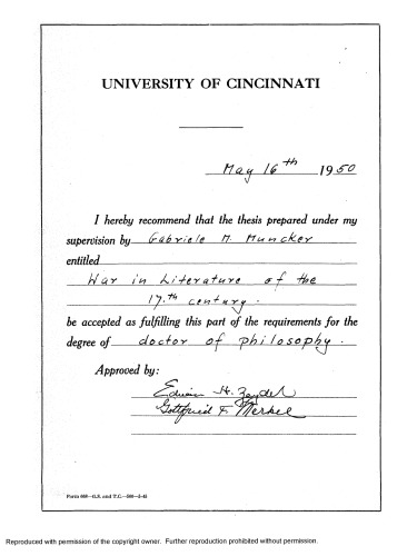 ﻿Der Krieg in der deutschen Dichtung des 17. Jahrhunderts. (Dargestellt a M. Opitz، A. Gryphius، Ch. von Grimmelshausen und F. von Logau)