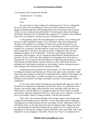 ﻿ارسطو درباره نسل و فساد اول (Symposia Aristotelica) (Bk. 1)