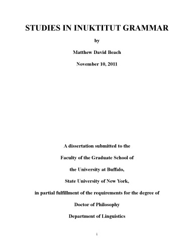 مطالعات در گرامر Inuktitut [پایان نامه]
