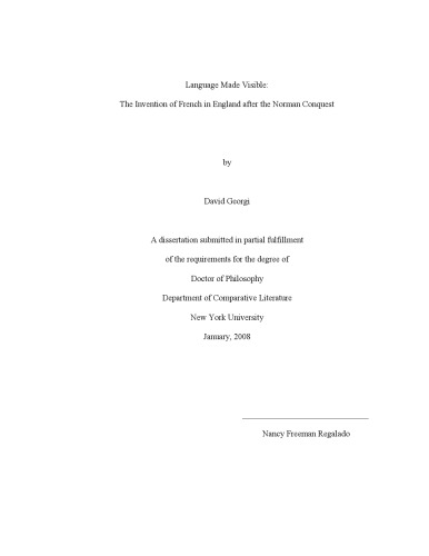 ﻿زبان قابل مشاهده: اختراع زبان فرانسه در انگلستان پس از فتح نورمن [پایان نامه دکترا]