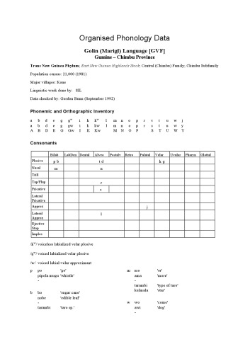 ﻿داده های واج شناسی سازمان یافته زبان گولین (ماریگل) [GVF]. گومین - استان چیمبو