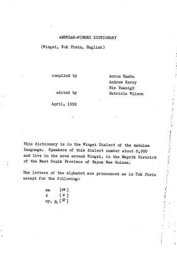﻿فرهنگ لغت آمبولاس-وینگی (وینگی، توک پیسین، انگلیسی)