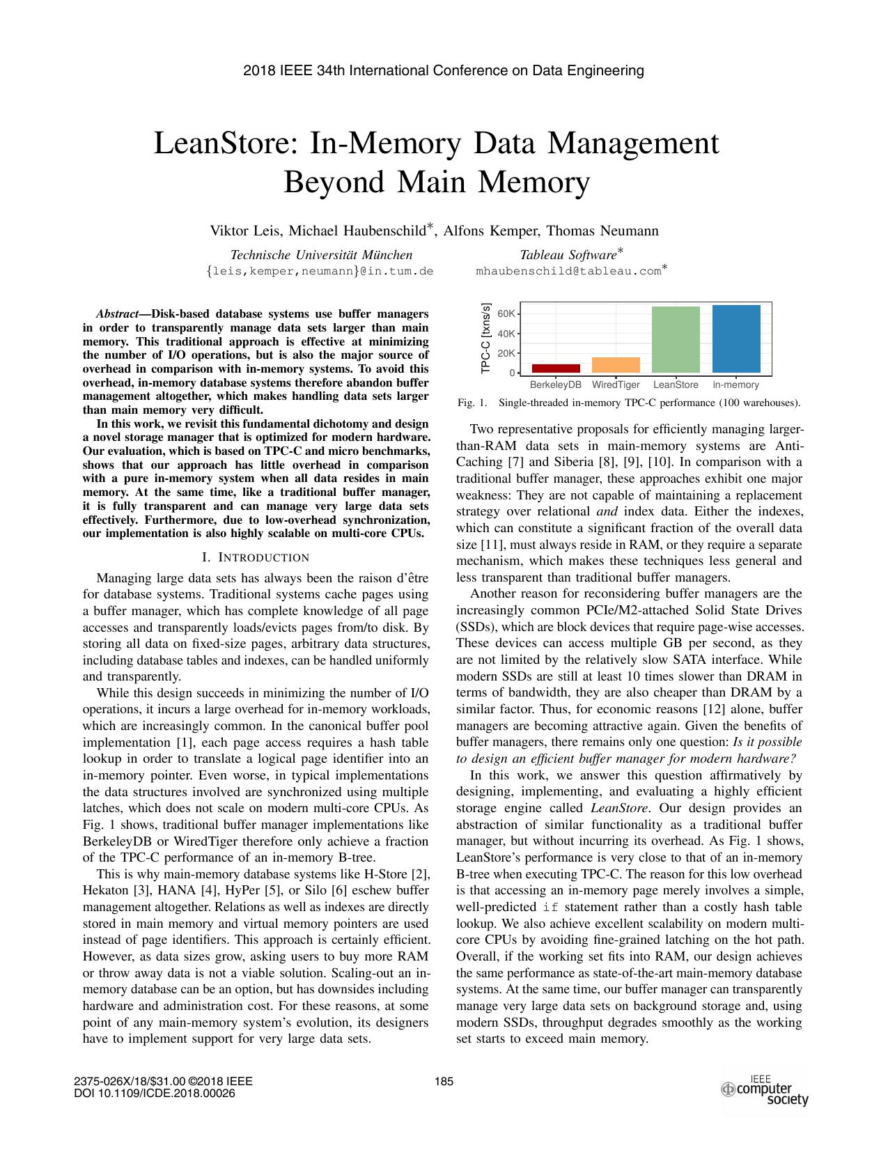 ﻿LeanStore: مدیریت داده های درون حافظه فراتر از حافظه اصلی [مقاله]