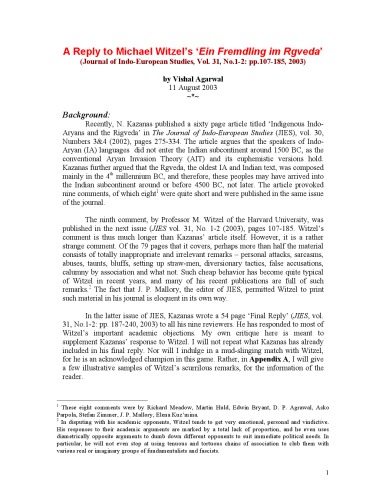 پاسخ به مایکل ویتل Ein Fremdling im Rgveda