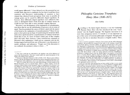 & quot؛ فلسفه Cartesiana Triumphata: هنری بیشتر (1646-1671) & quot؛ [فصل نهایی در توماس م. لنون، ​​جان م. نیکلاس، جان وود دیویس (eds.)، مشکلات دکارتیسم]