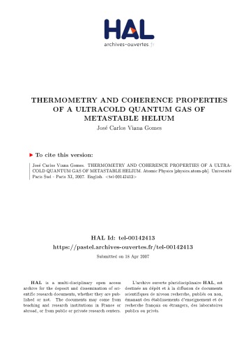 ﻿خواص دماسنجی و همدوسی یک گاز کوانتومی فوق سرد از هلیوم غیر پایدار