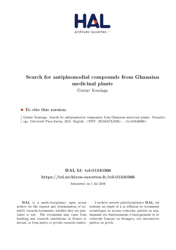 ﻿تحقیق ترکیبات آنتی پلاسمودیایی از گیاهان دارویی غنا