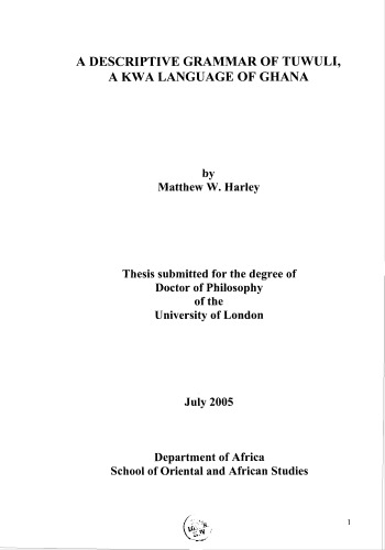 ﻿دستور زبان توصیفی توولی، یک زبان کوا در غنا