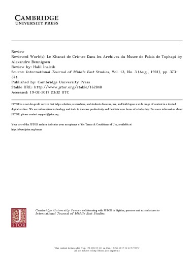 ﻿Le Khanat de Crimee Dans les Archives du Musee de Palais de Topkapi اثر الکساندر بنیگسن