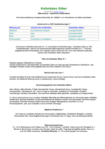 ﻿نقره کلوئیدی به عنوان دارو