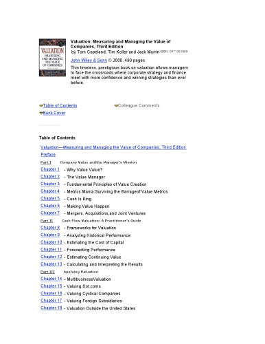 ارزش گذاری: اندازه گیری و مدیریت ارزش شرکت ها ، چاپ 3