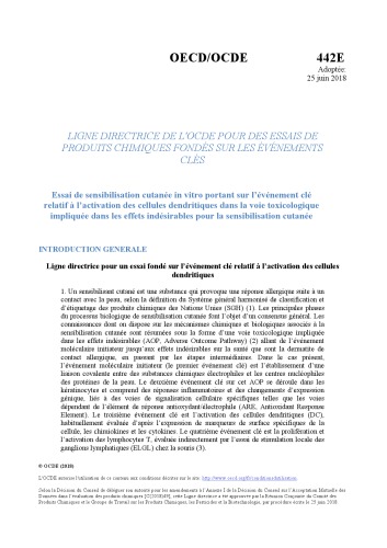 ﻿Essai n° 442E: Sensibilisation cutanée in vitro: Essai de sensibilisation cutanée in vitro portant sur l’événement clé relatif à l’activation des cellules dendritiques dans la voie toxicologique impliquée in vitro.