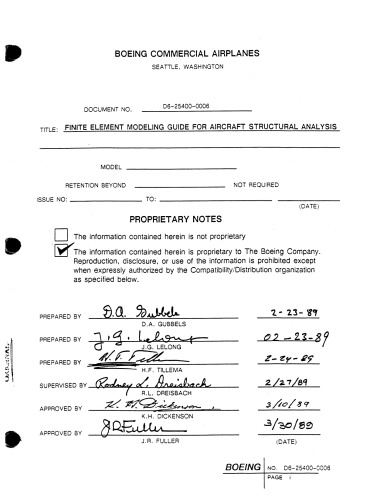 ﻿کتابچه راهنمای مدل سازی اجزای محدود برای تحلیل سازه های هواپیما