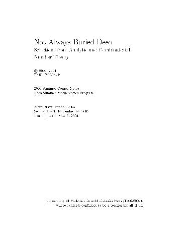 ﻿همیشه در اعماق مدفون نیست.. انتخاب هایی از نظریه اعداد تحلیلی و ترکیبی