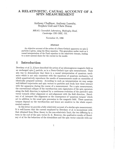 ﻿یک حساب علی نسبیتی یک اندازه گیری اسپین