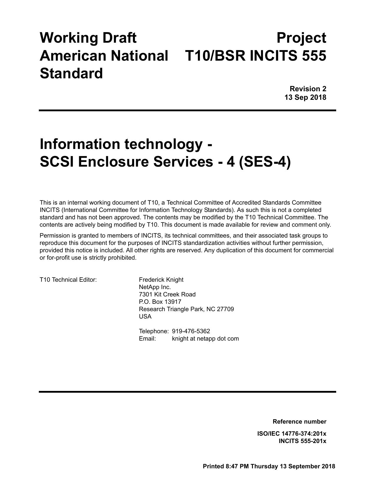 ﻿SCSI Enclosure Services - 4 (SES-4 r02)