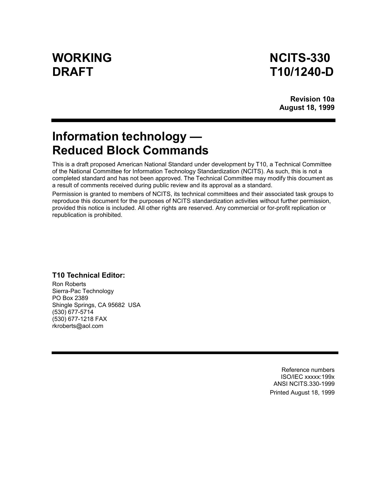 ﻿SCSI - دستورات بلوک کاهش یافته (RBC r10a)