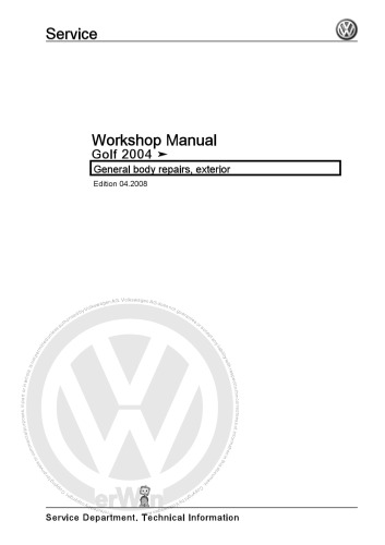 ﻿VW Golf Mk5 2004 تعمیرات عمومی بدنه، نمای خارجی - راهنمای کارگاه