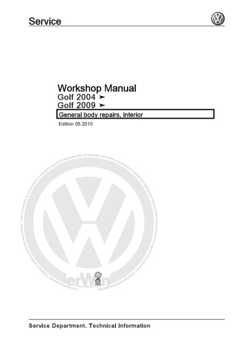 ﻿VW Golf Mk5 2004 2009 تعمیرات عمومی بدنه داخلی - راهنمای کارگاه