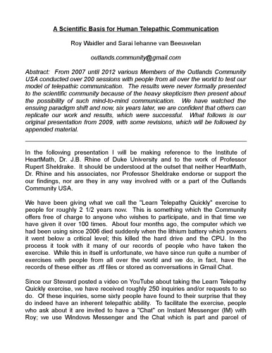 ﻿یک مبنای علمی برای ارتباطات تله پاتیک انسانی