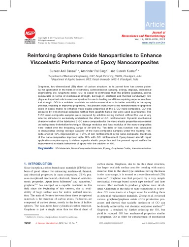 ﻿تقویت نانوذرات اکسید گرافن برای افزایش عملکرد ویسکوالاستیک نانوکامپوزیت های اپوکسی