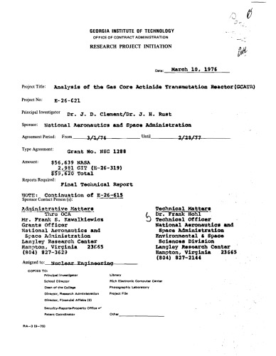 ﻿تجزیه و تحلیل راکتور انتقال اکتینید هسته گاز (GCATR)