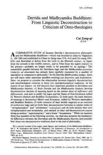 ﻿بودیسم دریدا و مادهیامیکا: از ساختارشکنی زبانی تا نقد هستی الهیات