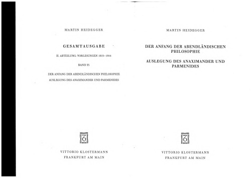 ﻿آغاز فلسفه غرب. تفسیر آناکسیماندر و پارمنیدس (ترم تابستان 1932)