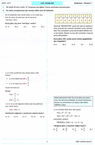 ﻿واکنش فوری 10 آزمایش ریاضی AYT 1-B