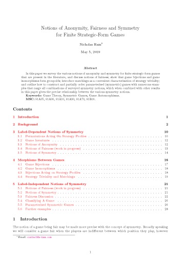 ﻿مفاهیم گمنامی، انصاف و تقارن
برای بازی های محدود استراتژیک [پیش نویس]