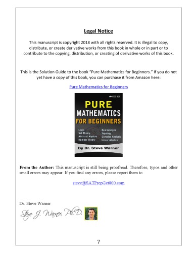 ﻿راه حل - ریاضیات محض برای مبتدیان: مقدمه ای دقیق بر منطق، نظریه مجموعه ها، جبر انتزاعی، نظریه اعداد، تجزیه و تحلیل واقعی، توپولوژی، تجزیه و تحلیل مختلط و جبر خطی