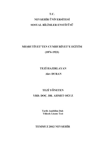 ﻿Alev Duran - آموزش از مشروتییت تا جمهوریت (1876-1923)