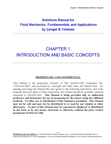 ﻿Fluid Mechanics: Fundamentals and Applications - کتابچه راهنمای راه حل مربی