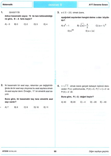 ﻿آیدین 10 AYT انشا ریاضی 9