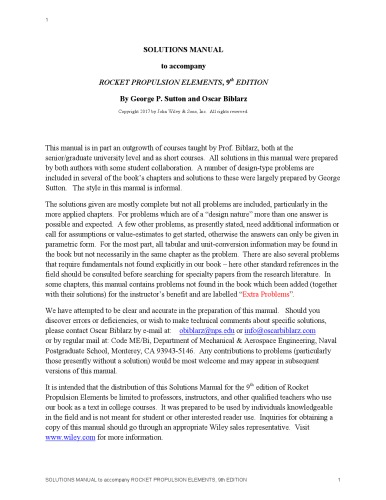 ﻿راه حل های راهنمای همراه Rocket Propulsion Elements 9th Edition
