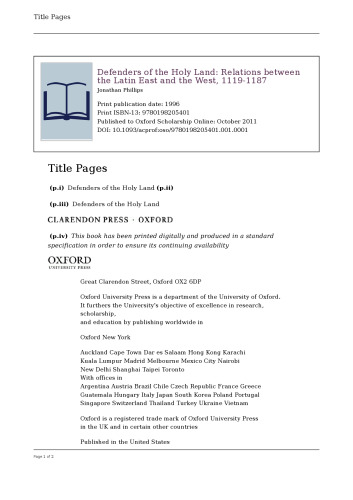 ﻿مدافعان سرزمین مقدس: روابط بین شرق لاتین و غرب، 1119-1187