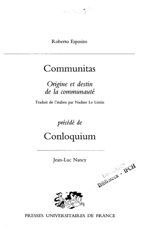 Communitas : Origine et destin de la communauté